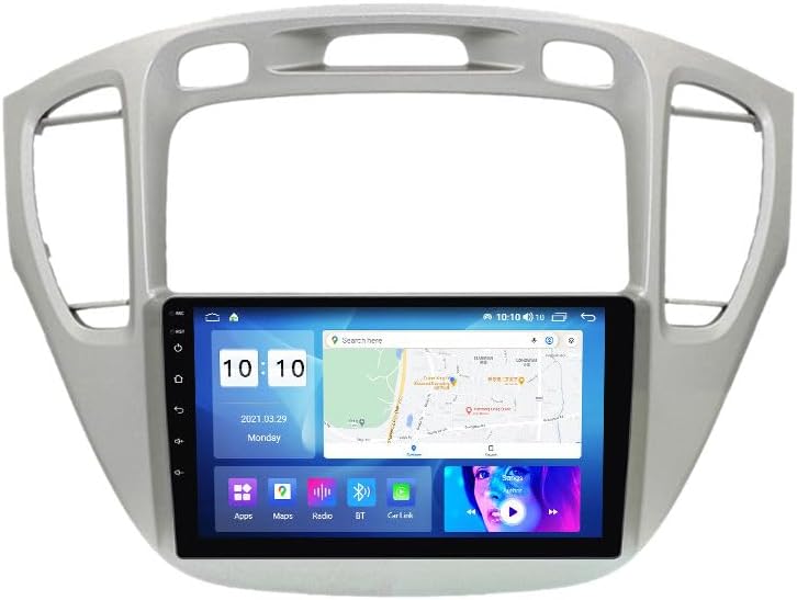 Android Car Stereo for Toyota Highlander 2000-2007 Silver,9 inch IPS Touchscreen with Upgrade Wireless CarPlay & Android Auto,WiFi/GPS,Support SWC and Subwoofer,8-Core 8G+256G