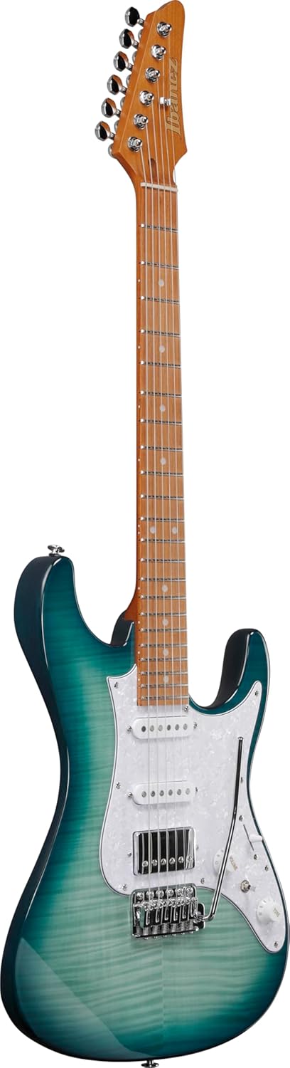 Ibanez AZ22S1F Standard 6-String Right-Handed Electric Guitar with Roasted Maple Neck and Jatoba Fretboard (Transparent Turquoise Burst)