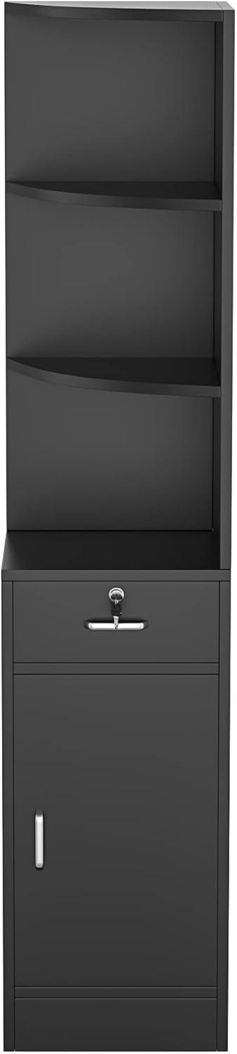 Paddie Corner Hair Salon Station, Wall Mount Salon Storage Hair Stylist Equipment Set w/Lockable Drawers/Storage Cabinet