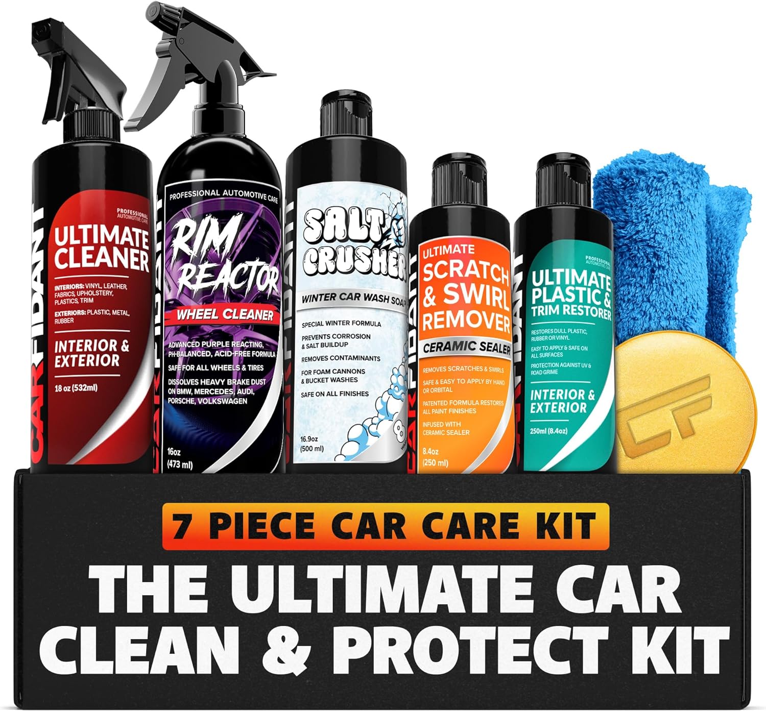 Carfidant Ultimate Detailing Kit – 5-in-1 Car Care Bundle – Includes Scratch Remover, Wheel Cleaner, Interior Detailer, Plastic Restorer & More – Professional Auto Cleaning Kit