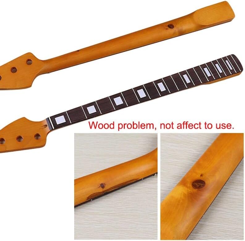Electic Bass Guitar Neck 4 String Yellow JB Electric Guitar Neck JB Neck Maple Wood Matte 20F Jumbo Guitar Neck Back Guitar Parts (Model 4 22F)