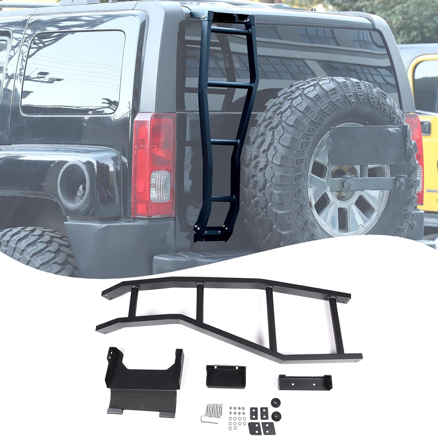 Lcojicep Aluminum Car Rear Tail Door Ladder Climbing Luggage Carriers Car Body Functional Decoration Accessories Compatible with Hummer H3 2005-2009 Rear Door Tailgate Ladder Kit