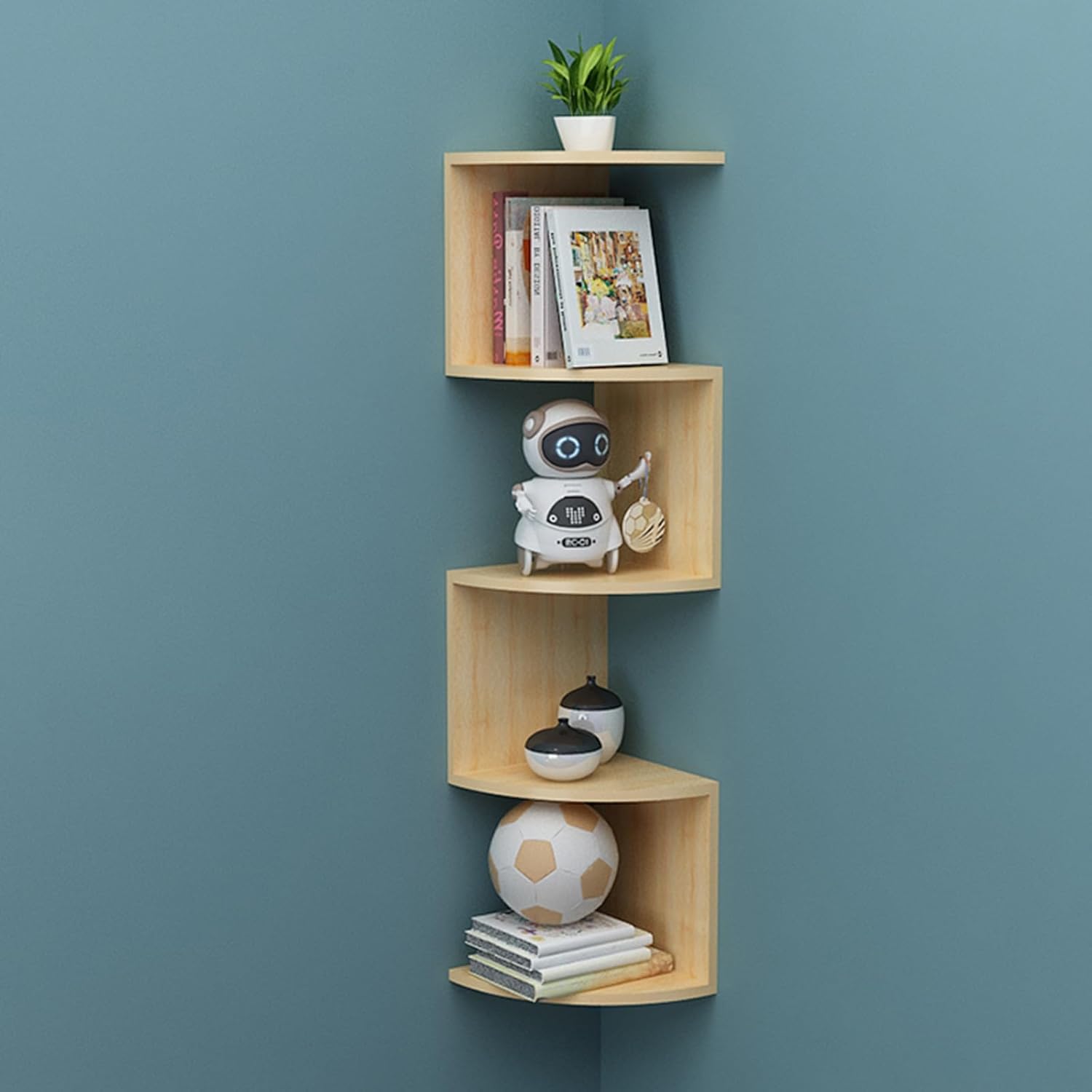 3-7 Tier Corner Wall Shelves, Floating Corner Bookshelf Wall Mount for Bedrooms, Living Rooms, Fit 90-Degree Wall Corners,Wood-5 Tier(L)