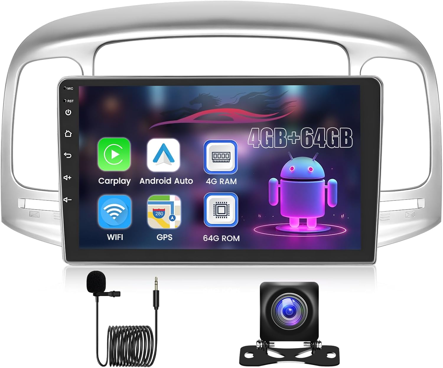Upriding【8 Core 4+64G】 Android Car Radio for Hyundai Accent 2006-2011 9'' Touch Screen Car Stereo with Wireless Carplay Android Auto, GPS/5G WiFi/DSP/Bluetooth/SWC/Mic, Backup Cam
