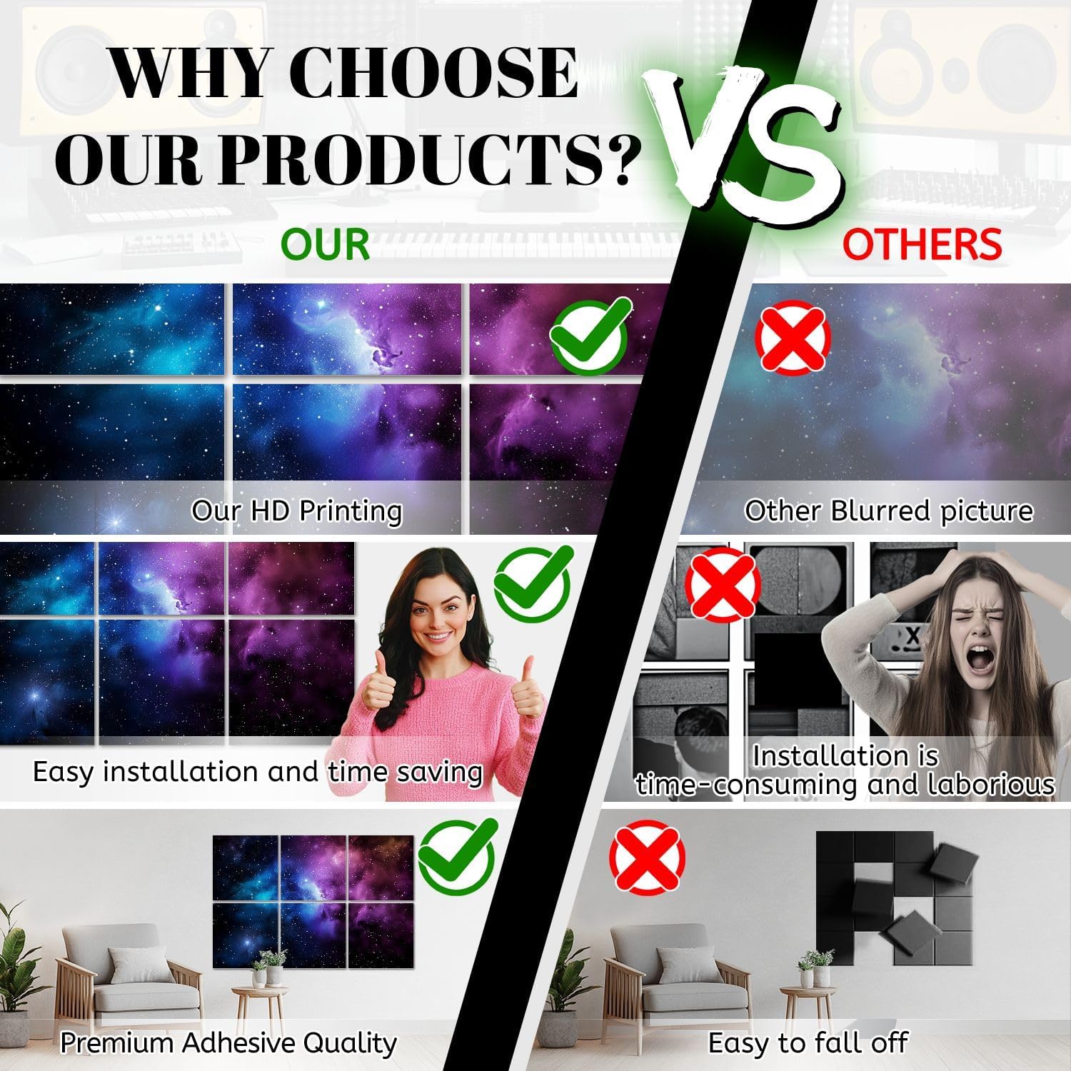 6 Pack Art Acoustic Panels colorful galaxy nebula clouds starlight Sound Absorbing Panel 48