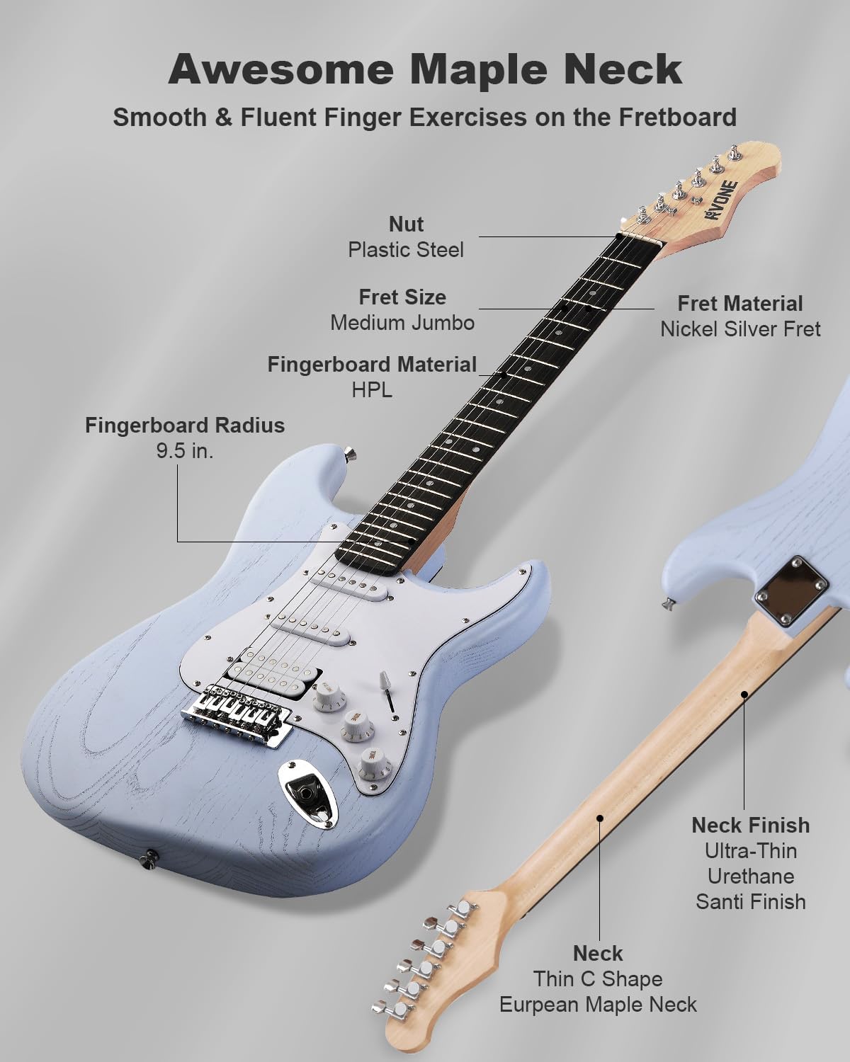 RST-150 39”Beginner Electric Guitar Kit with Amplifier, Classic HSS Pickup, Electric Guitar with Gig Bag, Capo, Strap, Extra Strings, Digital Tuner, 3 Picks, Cleaning Cloths (1-Blue)