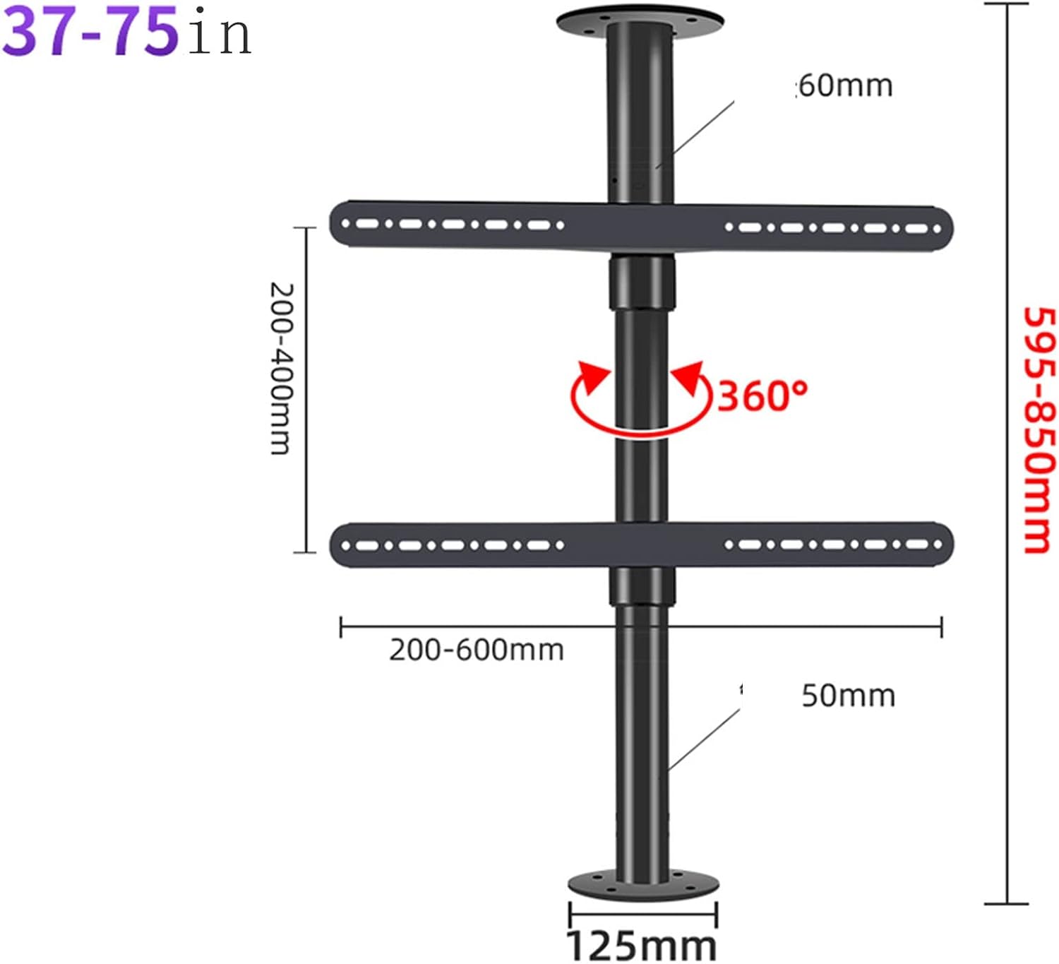360 Degree TV Floor Stand - TV Ceiling Mount Adjustable Bracket,Partition Wall Rotating Rack Rotating TV Cabinet Rotating Base,Up to 110 Lbs,Fits 32-75inch LED Sn Display,170,205cm