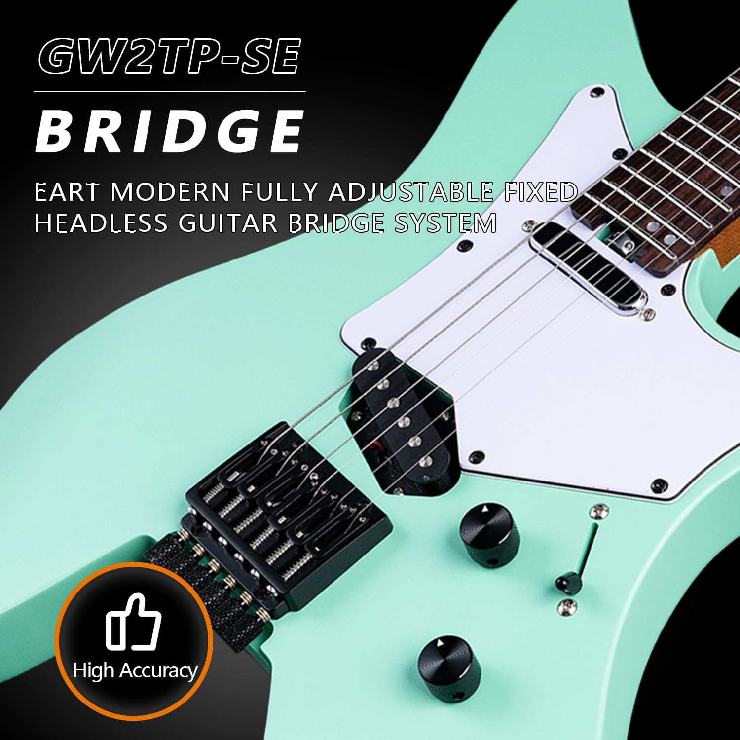 EART GW2TP-SE Lightweight Headless Electric Guitar, Solid Electric Guitar, Roasted Mahogany Body, Custom Artones-TSE pickups with Guard, Satin Finish