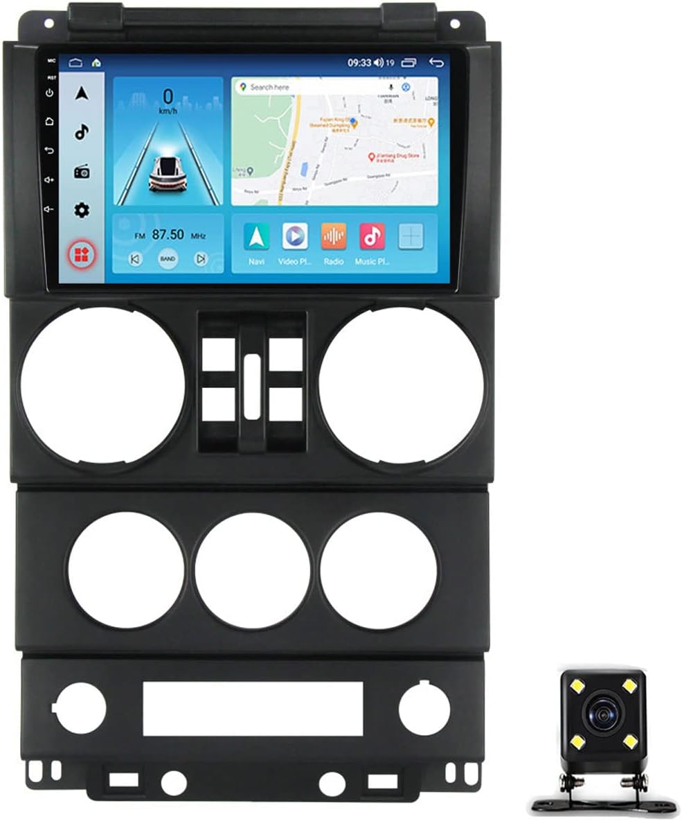 9 Inch Double Din Car Stereo Audio Bluetooth MP5 Player for Jeep Wrangler Rubicon 2008-2010 Multimedia Car Radio with Backup Camera Support Carplay/Auto/Mirror Link/DSP/USB/FM RDS