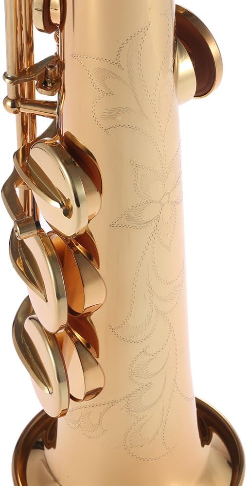 Brass Straight Soprano Sax Saxophone, Bb B Flat Woodwind Instrument Shell Key Carve Pattern with Carrying Case Gloves Cleaning Cloth Straps Cleaning Rod