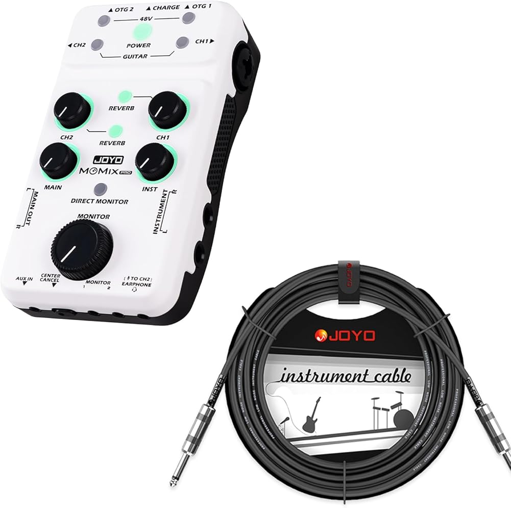 JOYO MOMIX PRO Audio Interface Stereo XLR 48V Phantom Power Mixer and CM-04 15 feet Professional Audio Instrument Cable 1/4 Inch