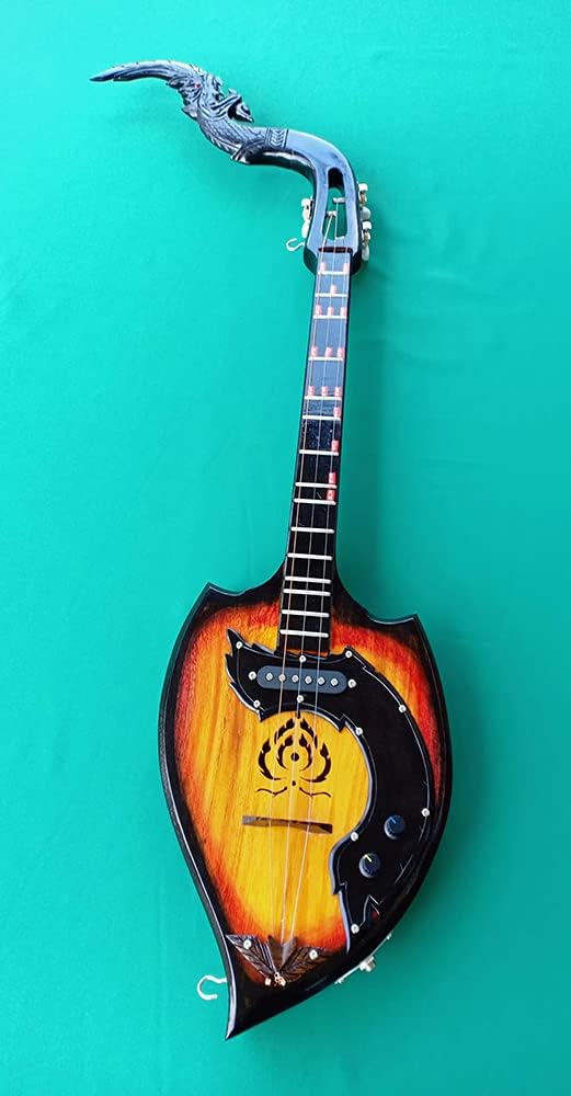 Isarn Acoustic Electric Phin 3 Strings, Thai Lao Guitar Musical Instrument, Traditional Thai Musical Pin79