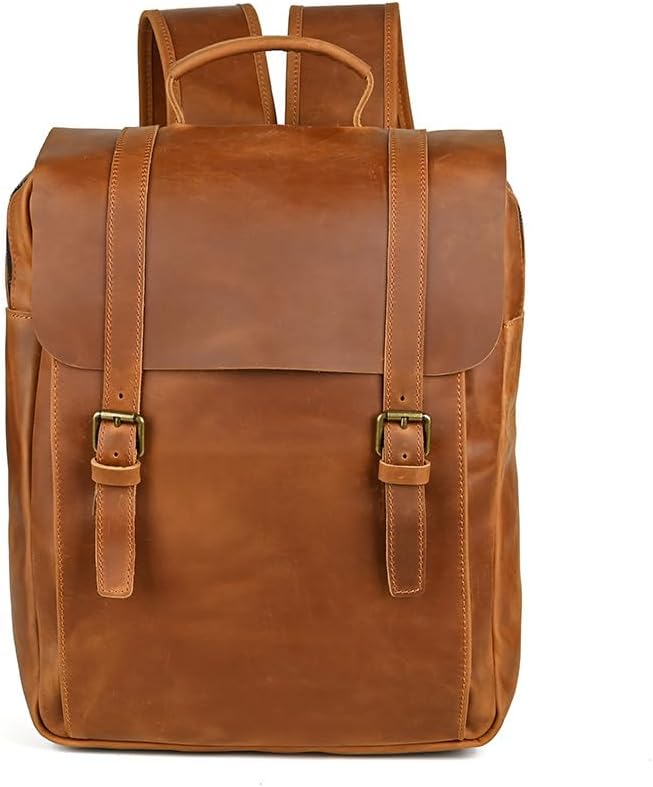 Cowhide Leather Backpack Genuine Leather Backpack for Men Large Capacity Travel Computer Laptop Bag Gifts for Men (Brown,Medium)