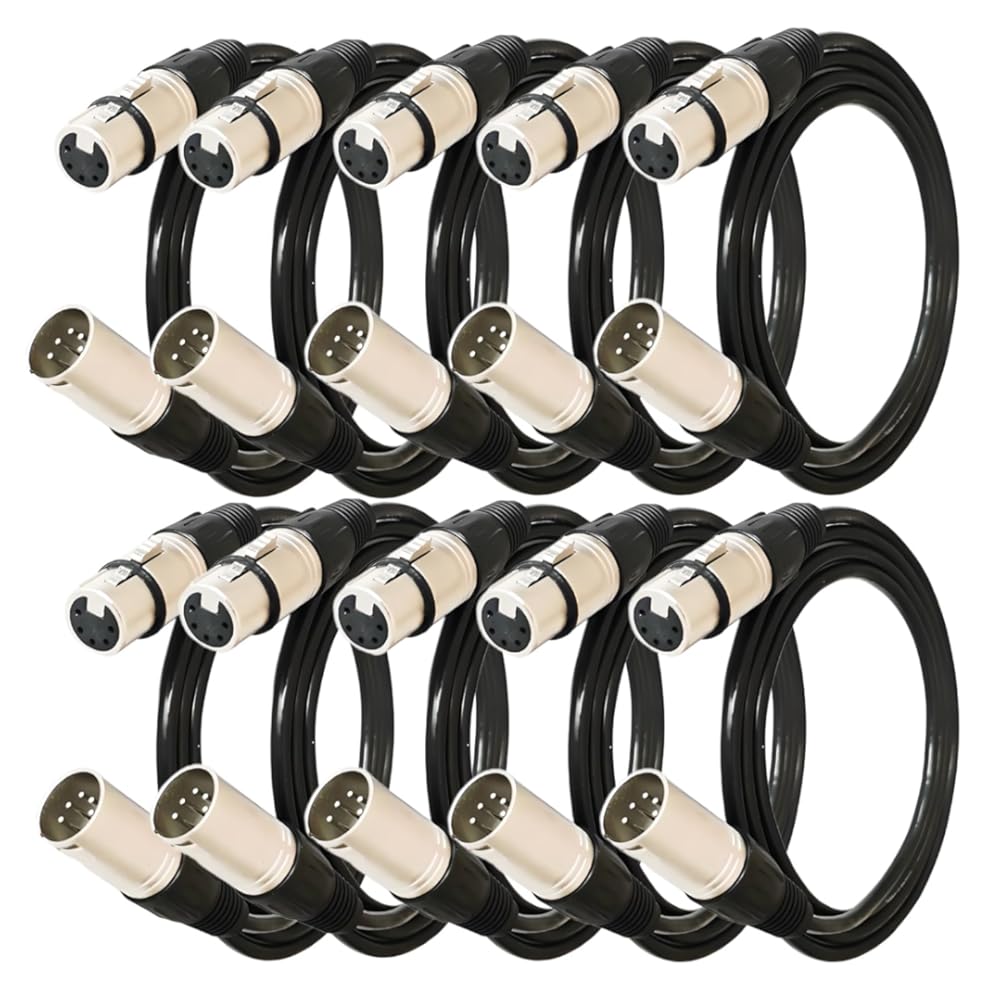 10 Packs 5 Pin XLR Connector, XLR Microphone Cable, Balanced Male to Female Connections for Microphone and Audio Interface (2 Meter/6.5Ft)