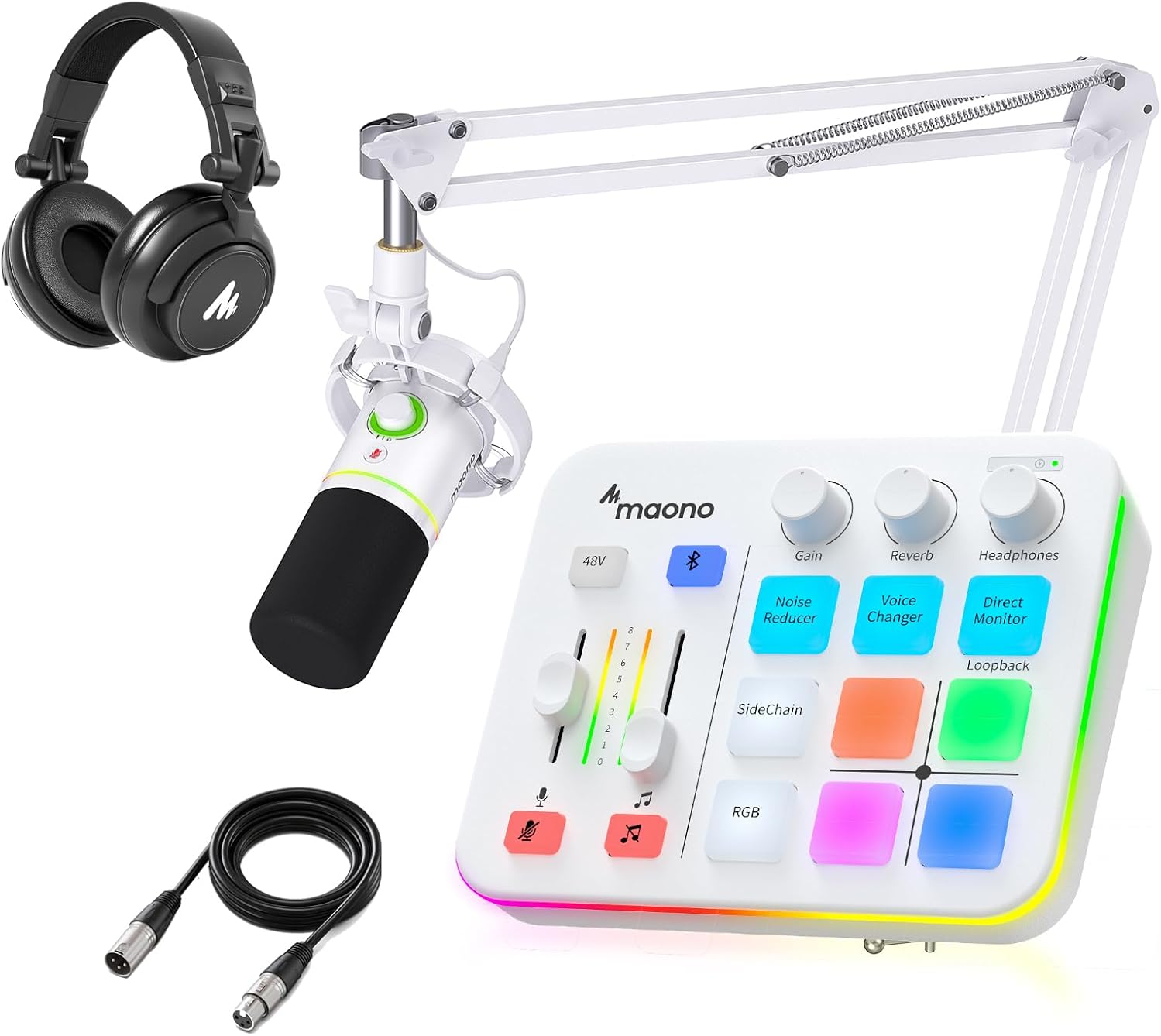 MAONO XLR/USB Dynamic Microphone Gaming Mixer Studio Headphone XLR Cable Kit