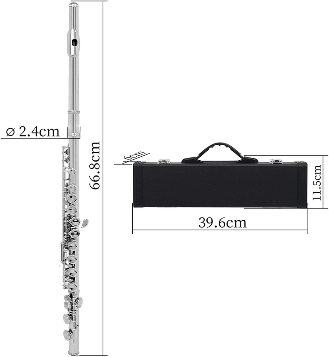 Flute Silver 16 Holes Flute with E Key Woodwind Instrument Closed Hole C Tone Cupronickel Tube with Box Flutes Musical Instruments
