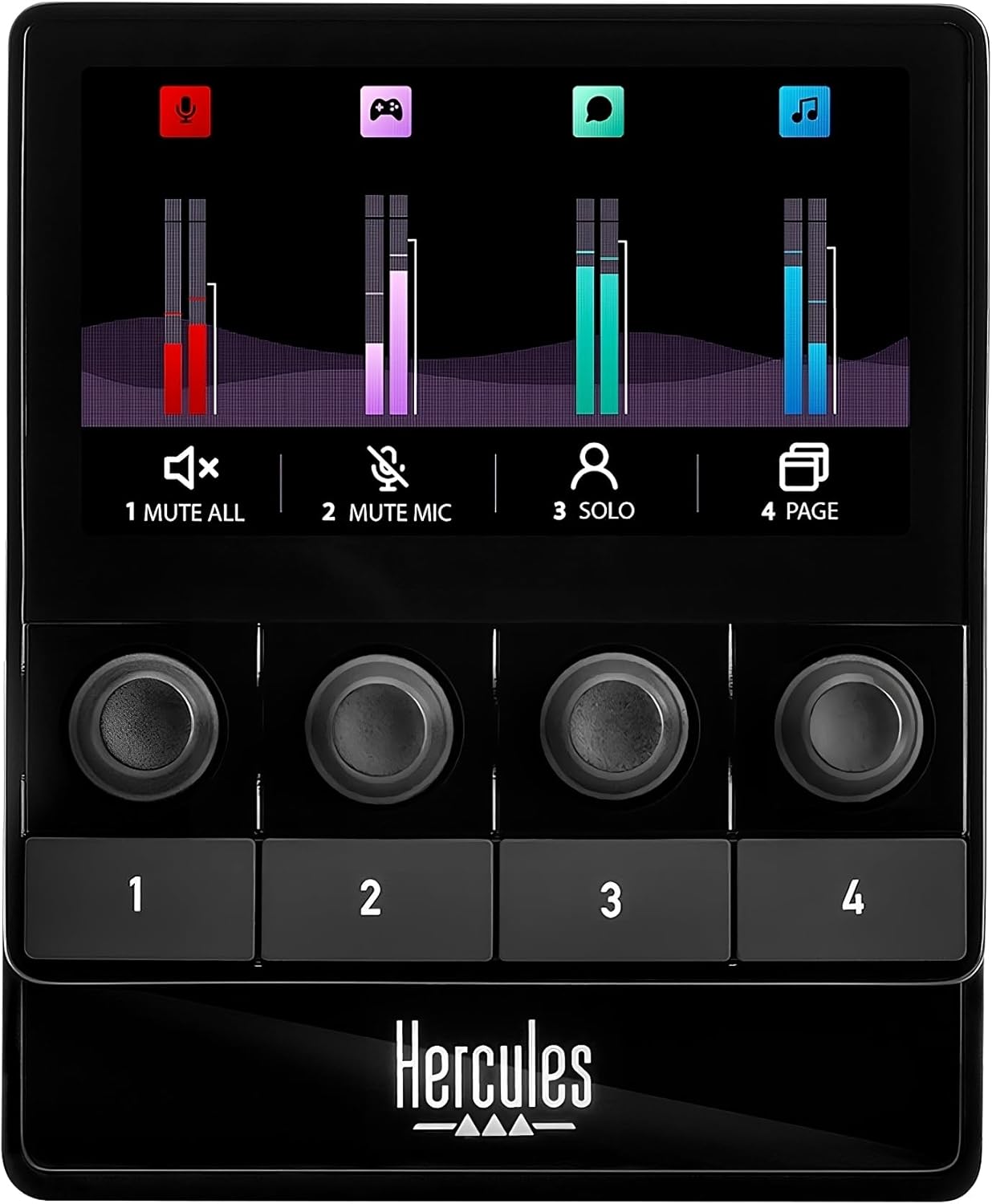 Hercules Stream 100, Audio Mixer for Content Creators, Streaming, and Gaming, Up to 8 Tracks, LCD Screen, 4 Actions Buttons and Customizable Interface. Compatible with Windows PC Only