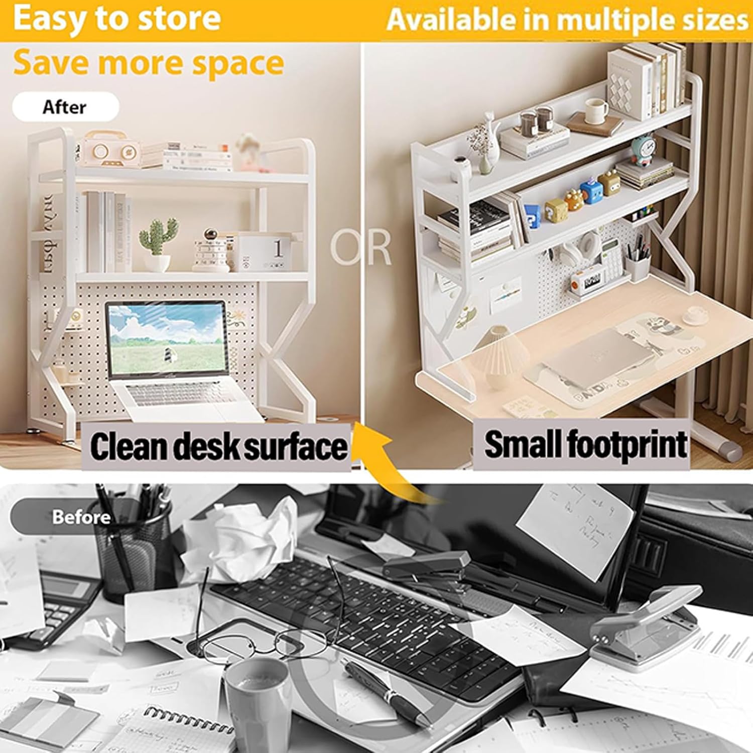 Desktop Hutch Bookshelf, Computer Desk Bookcase, Wooden Storage Rack for Desktop, Countertop Storage Organizer Rack, Desk Hutch Top Only for Dorm, Home, Office (Black, 50 * 25 * 96cm)