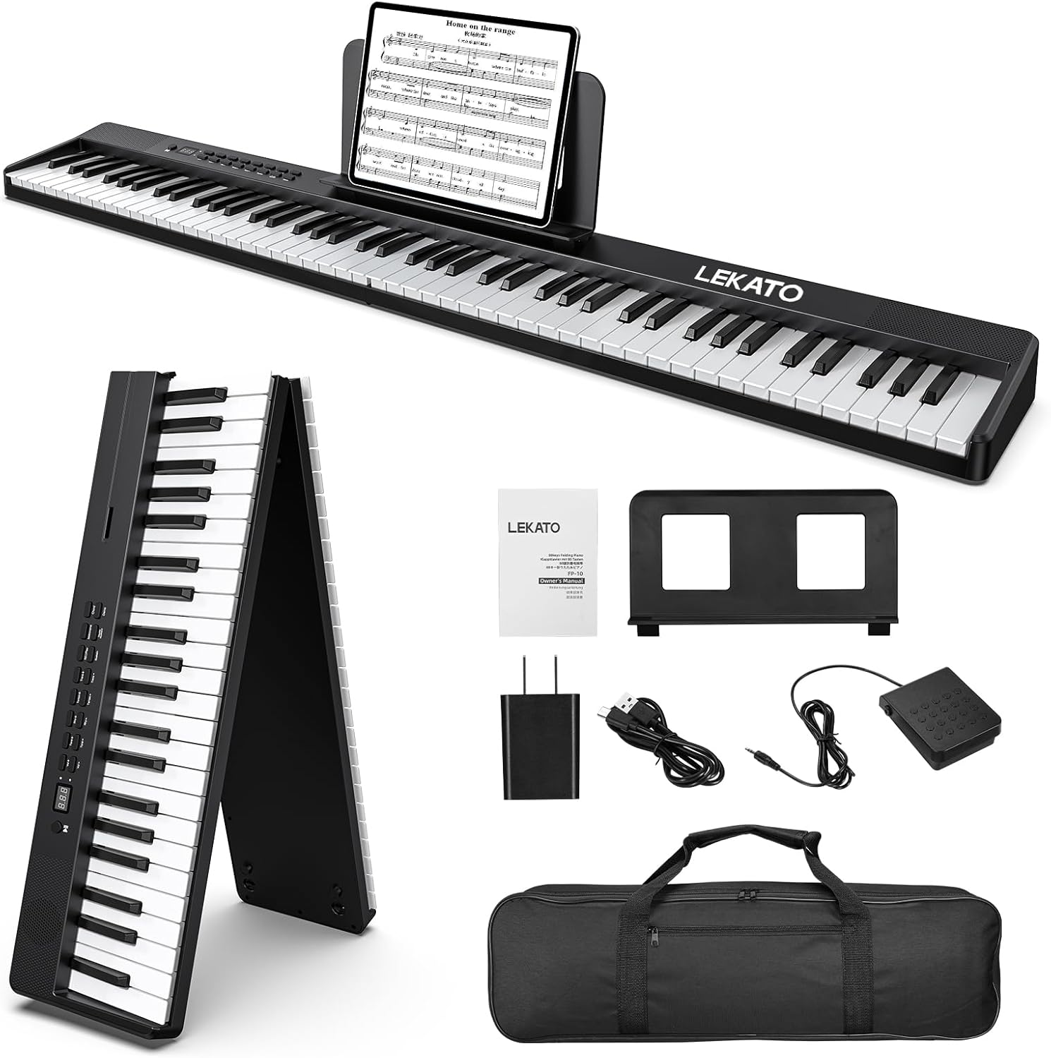 LEKATO FP-10 Portable Piano Keyboard for Beginners 88 Keys Folding Digital Piano with Sustain Pedal Foldable Electric Piano Keyboard with Semi Weighted Wood Grain Key Suitable for Midi Bluetooth