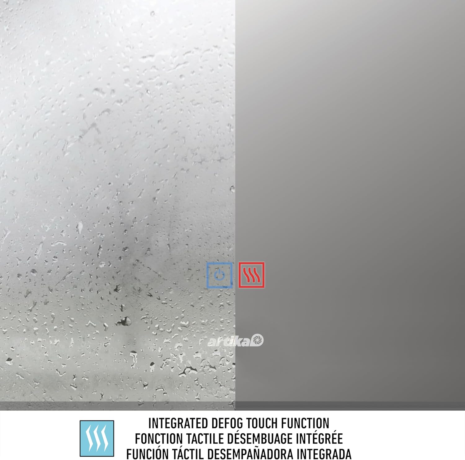 artika Onyx Wall Mount LED Mirror, 24x32 Inch, Bathroom, Rectangular with Rounded Corners, Steel Frame, Modern, Chrome, Selectable White, Dimmable with Defogger