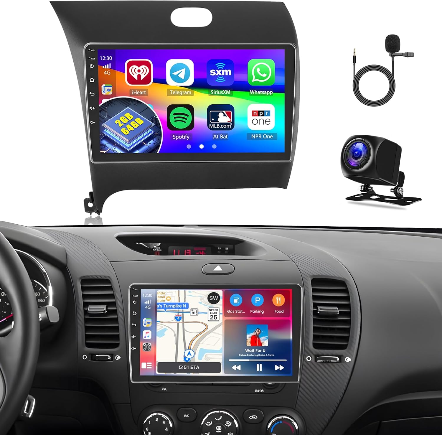 [2+64GB] Android 15 Car Radio for Kia Cerato K3 Forte 2013-2018 with Wireless CarPlay Android Auto, 9 Inch HD Touchscreen Car Stereo with WiFi GPS Bluetooth FM/RDS SWC Backup Camera MIC