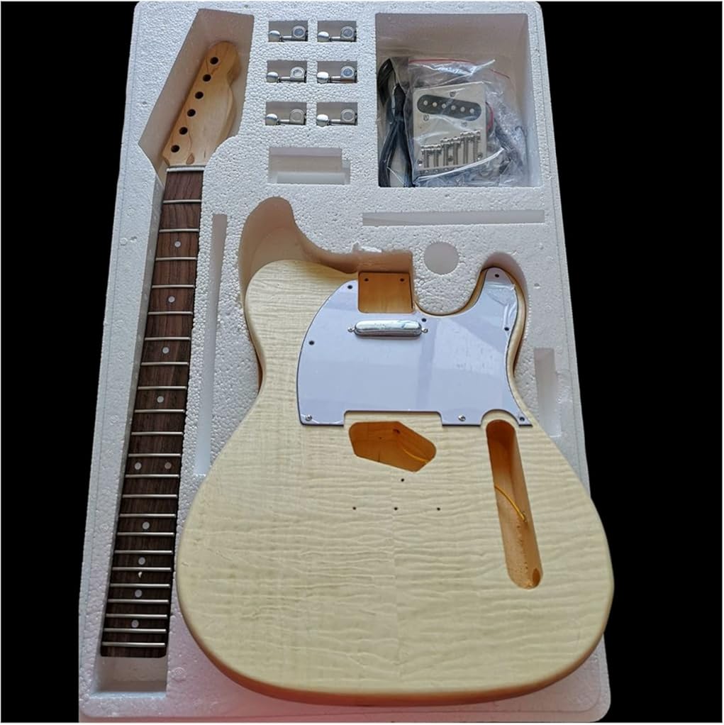 Maple Tiger Pattern Maple Electric Guitar Basswood Body Neck Rosewood Fingerboard DIY Combination Unfinished Guitar Body (Color : 2)