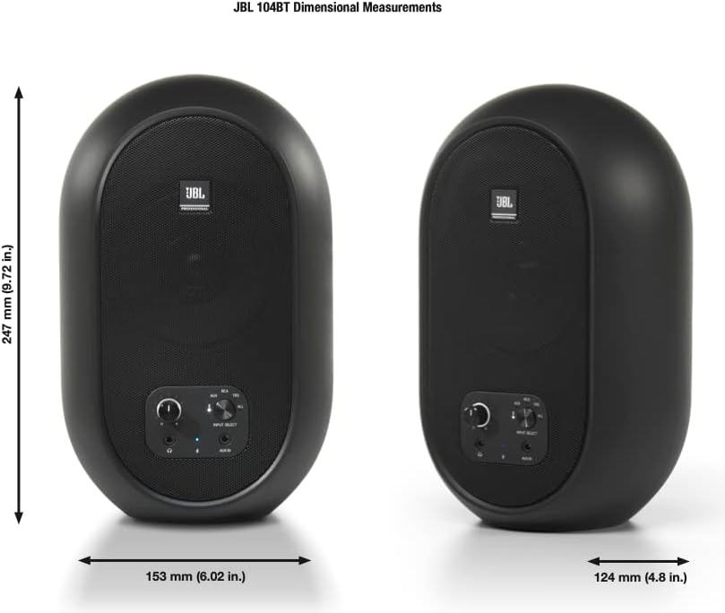 JBL Professional 1 Series 104-BT Compact Desktop Reference Monitors with Bluetooth, Black, Sold as Pair, 4.5-inch Speaker