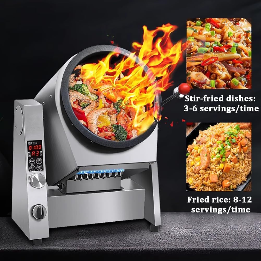Household Countertop Smart Cooking Machine, Gas-Fired Water Jet 360° Rotating Stir-Fry Machine, Stainless Steel Non-Stick Food Processor, Drum-Type Food Processor,36cm Wok c