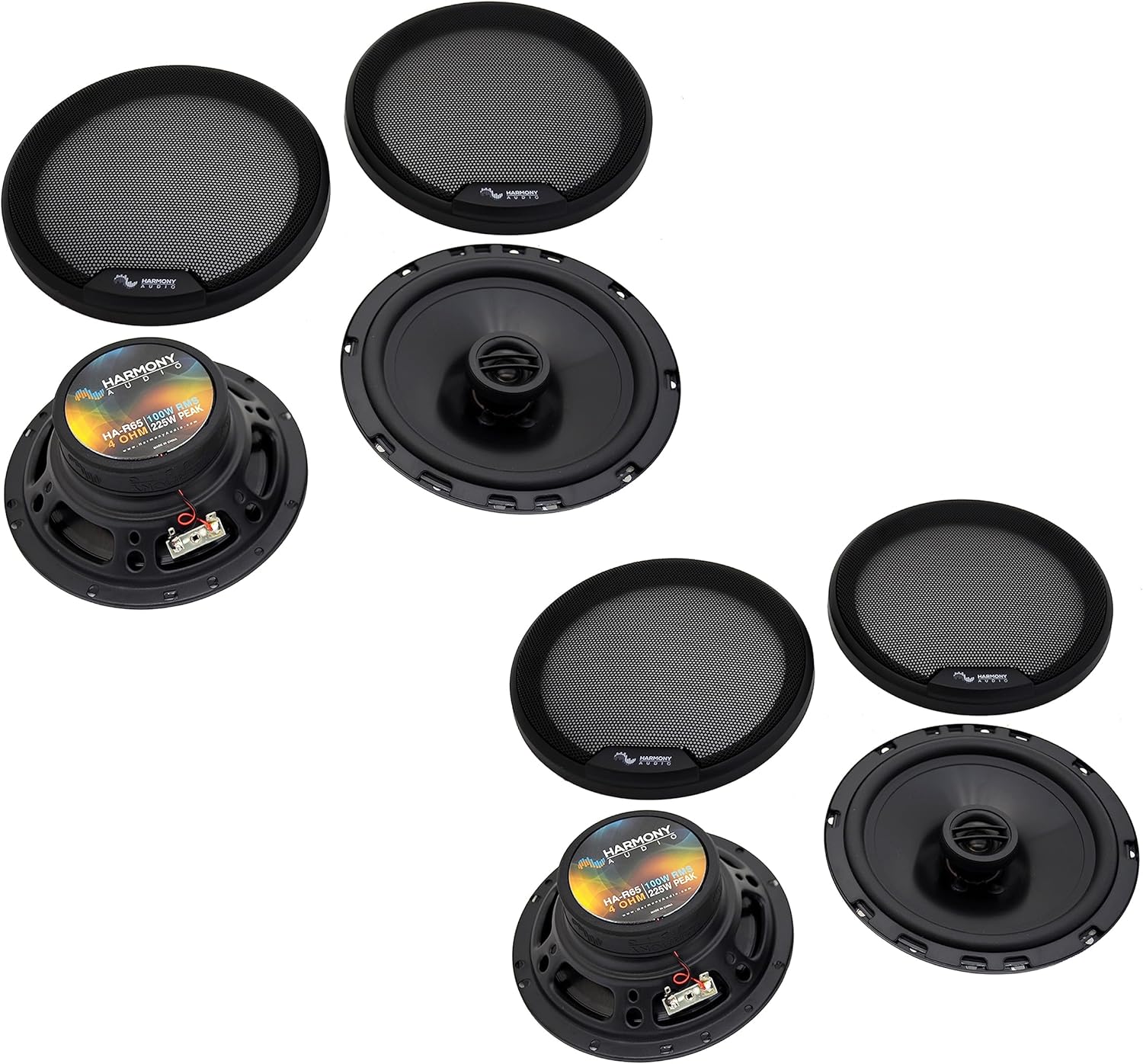 Harmony Audio R65 Compatible with Hyundai Santa Fe 2003-2006 with Monsoon Speaker Replacement Front and Rear Car Audio Kit Bundle with Harness