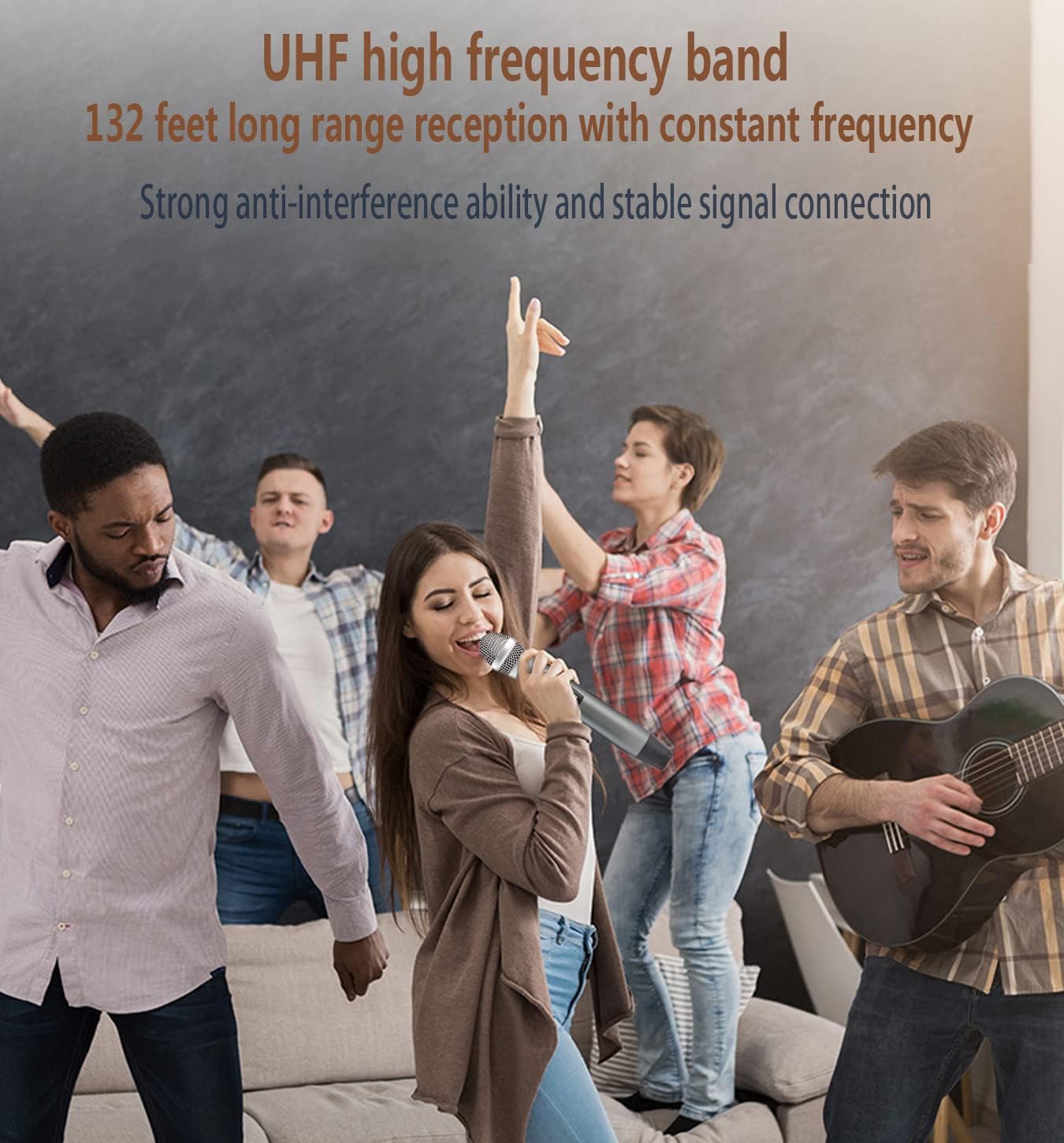 Wireless Handheld Dynamic Microphone,USB Receiver Reception Distance up to 132 Feet,UHF Non-Crosstalk,Anti-Echo,Metal Feel,Multi-Purpose mic for Singing,Party,Wedding,DJ,Speech