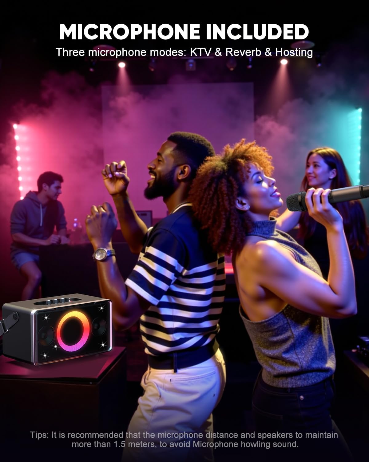 GFEEN Portable Bluetooth Speaker: 100W Peak, Deep Bass, 15H Playtime, Large Party Wireless Speakers, Powerful Loud Sound, Light Show, Fast Charging for Outdoor, Backyard, Home(Silver with 1Mic)