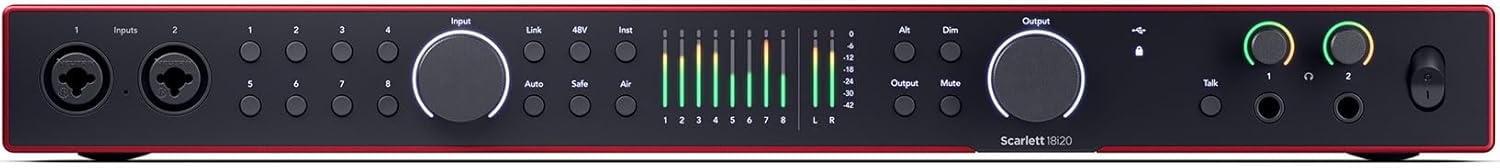 Audiosavings Bundle: SCARLETT 18I20 4G 4th Gen 24-bit 192 kHz Audio Recording Interface bundle with Rockville PRO-M50 SR Studio Headphones+Detachable Coil Cable+Case+Extra Ear Pad (2 items)