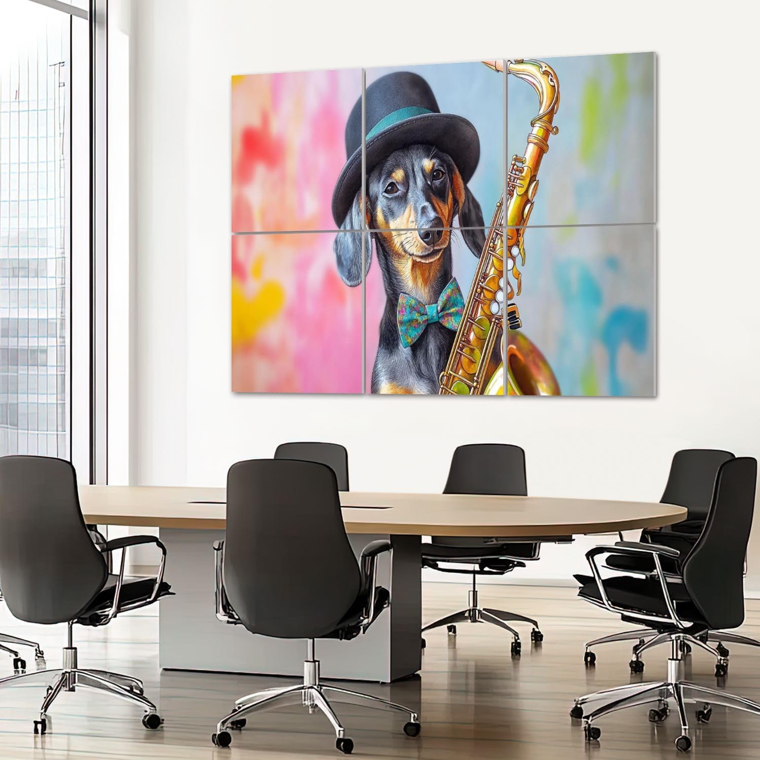 6 Pack Art Acoustic Panels Sound Absorbing Funny Dogs Musical Instruments Watercolor Dachshund Saxophone Dog Decorative Soundproof Wall Panels Self Adhesive for Recording Studios Office 72