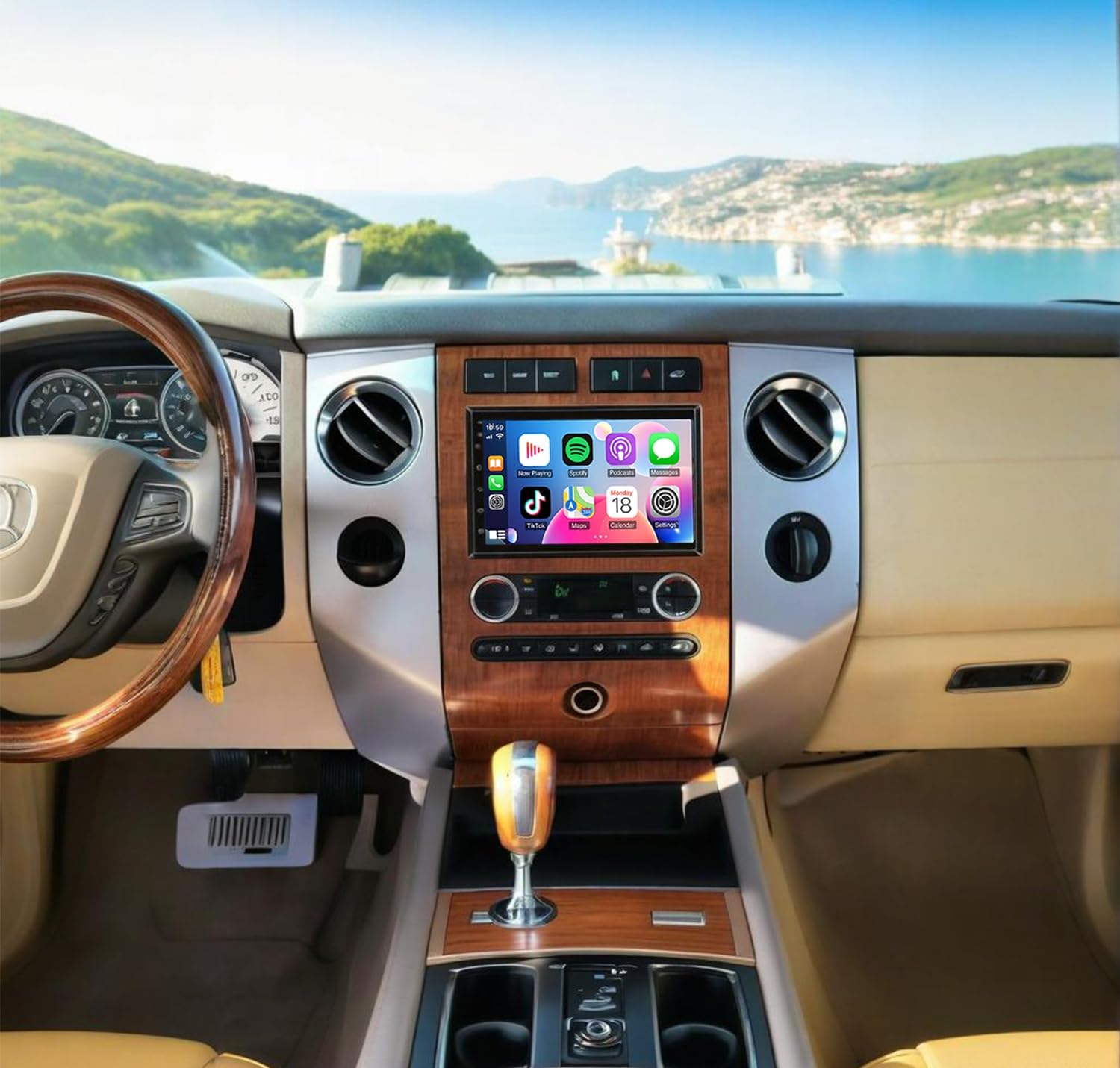 7Inch Double Din Car Stereo Radio for Ford Expedition EL 2007 2008 2009 2010-4G+64G Car Audio Receiver with Carplay/Android Auto,Built-in GPS Bluetooth WiFi FM RDS DSP SWC + Backup Camera