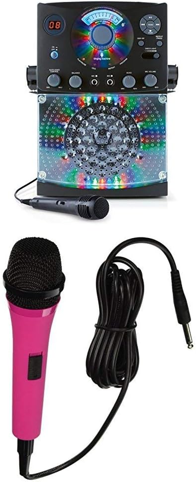 Singing Machine Karaoke SML385BTBK (Black) Bundle with Pink Microphone