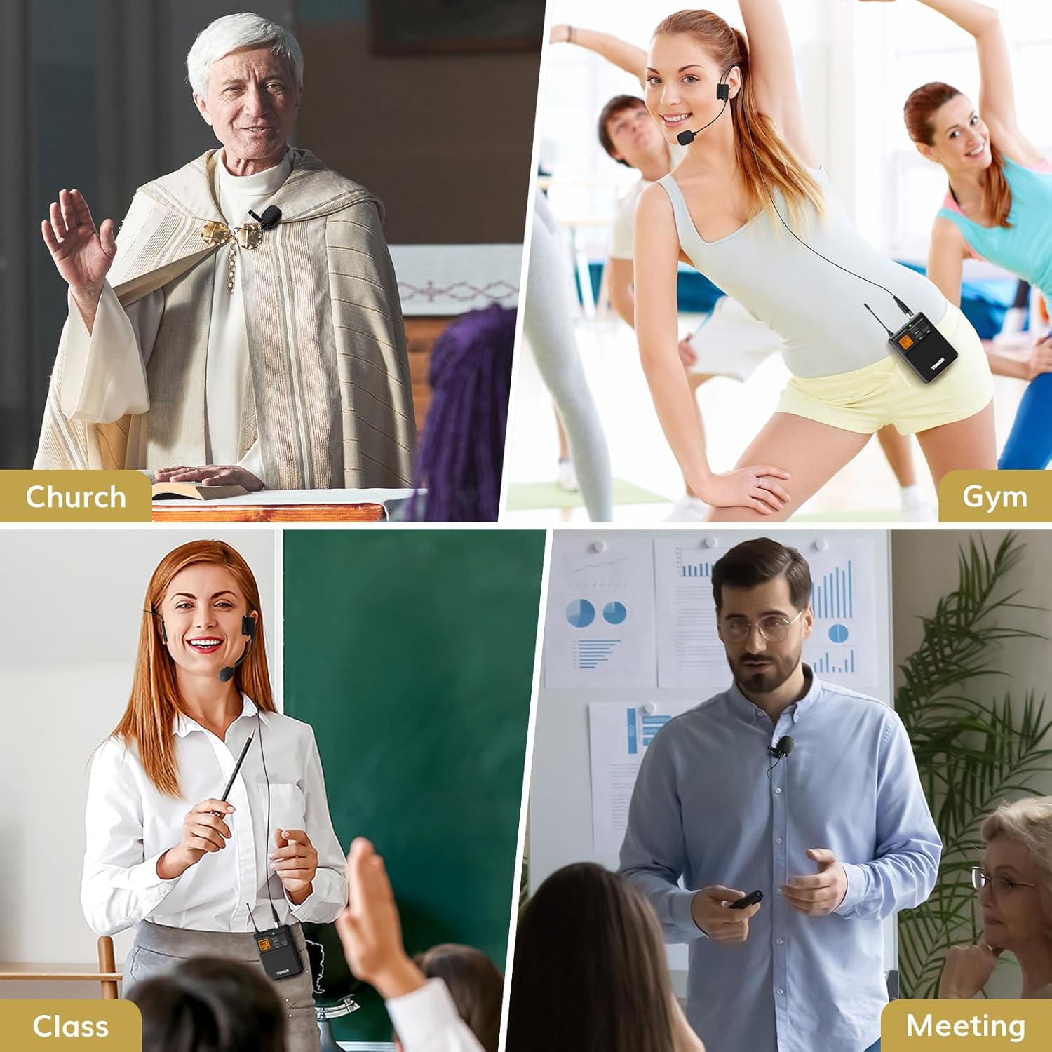 TONOR UHF Wireless Microphones System with Headset/Lavalier Lapel Mics, Bodypack Transmitter, Receiver, 2*15 Channels, 200ft Range for Live Singing Karaoke Church Party DJ PA Speaker Mixer Recording