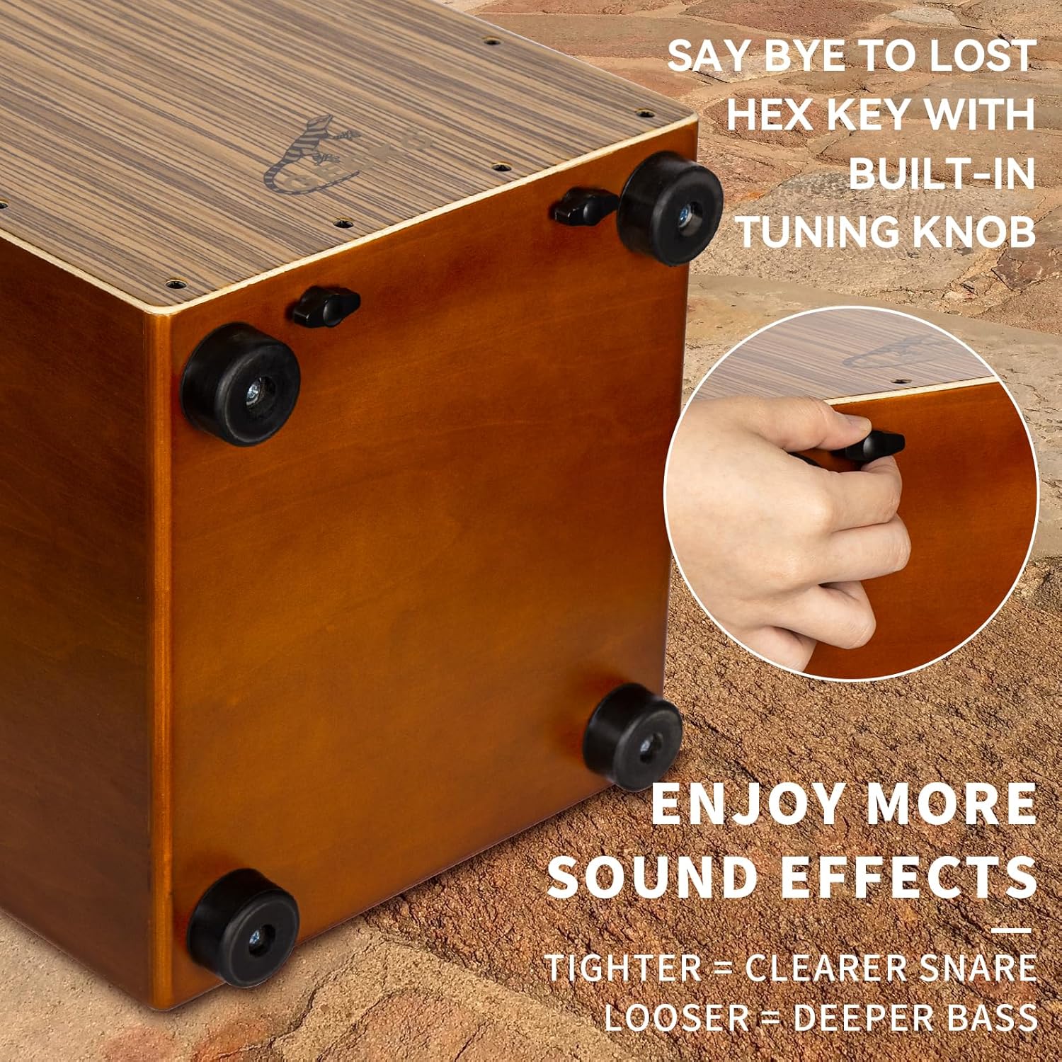 GECKO Cajon Drum Box with Tool-Free Adjustable Guitar Strings, Snare and Bass Tones | 12.6