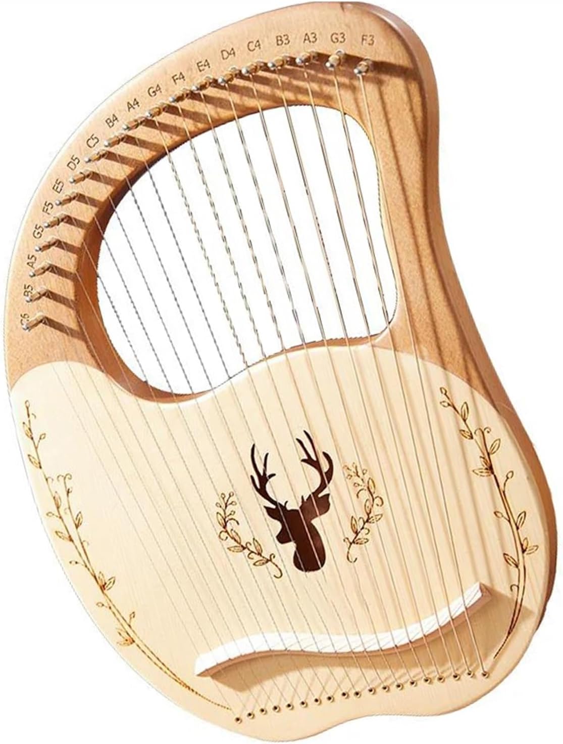 Lyre Harp Set 19 Strings Lyre Harp Mahogany Wood Harp Piano Stringed Musical Instrument With Tuning Wrench Spare Strings(Wood color)