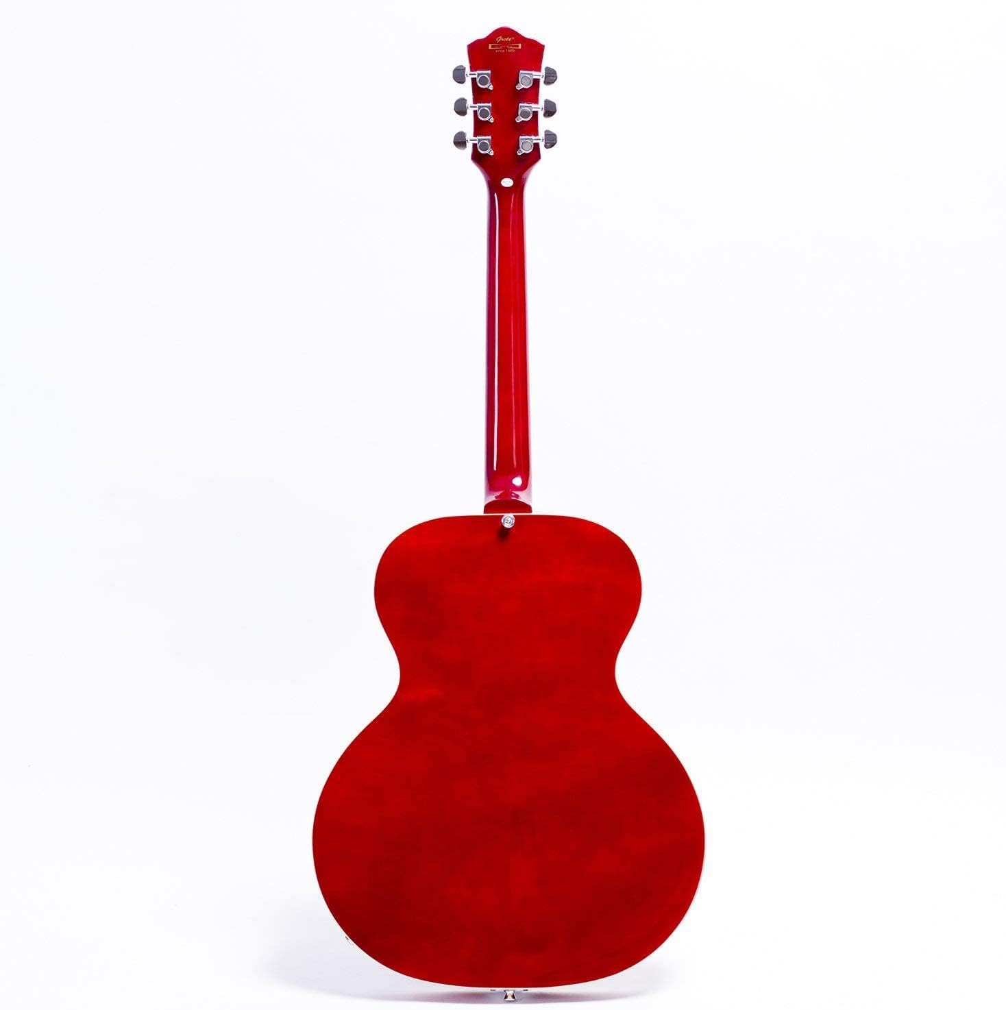 Jazz Archtop Electric Guitar Hollow Body with P90 Pickup,Trapeze Tailpiece Bridge Perfect for Rock, Blues, and Jazz Music (Red)