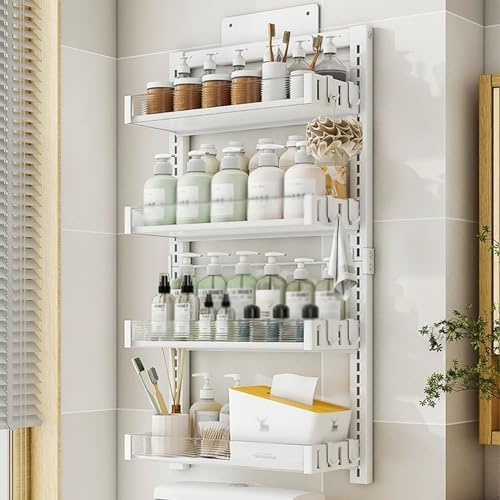 Bathroom Shelf Over Toilet Wall Mount, Toilet Shelf Rack Adjustable, Bathroom Storage Organizer No Drill with Hooks for Over Toilet Storage and Bathroom Shelf (Col