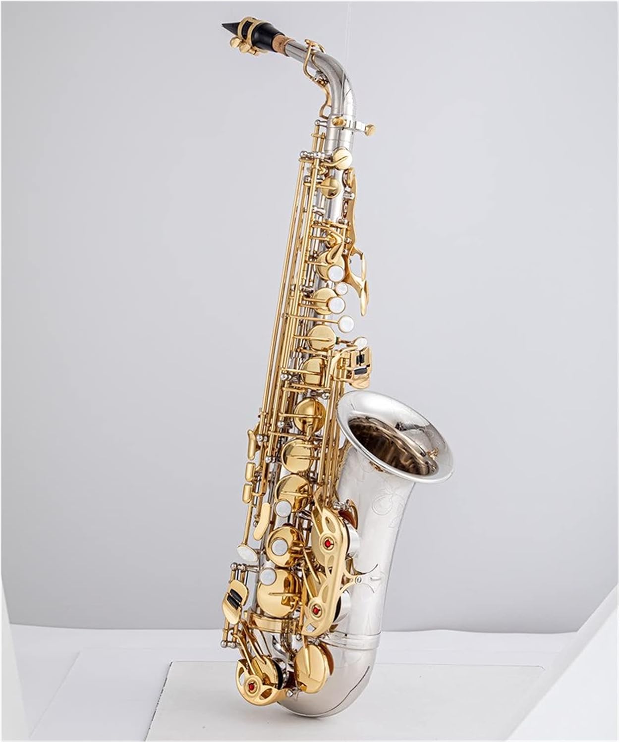 Alto Saxophone Nickel Plated Gold Key Professional Sax Mouthpiece with Case and Accessories Student Saxophone