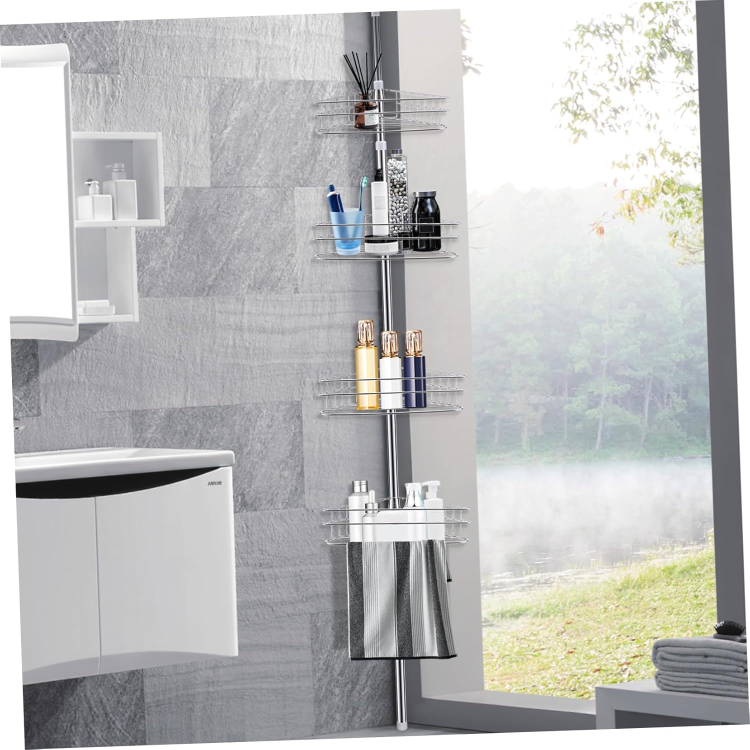 4tier Corner Shelf Rack Telescopic Shower Storage Organizer Wall Mount Bath Organizer