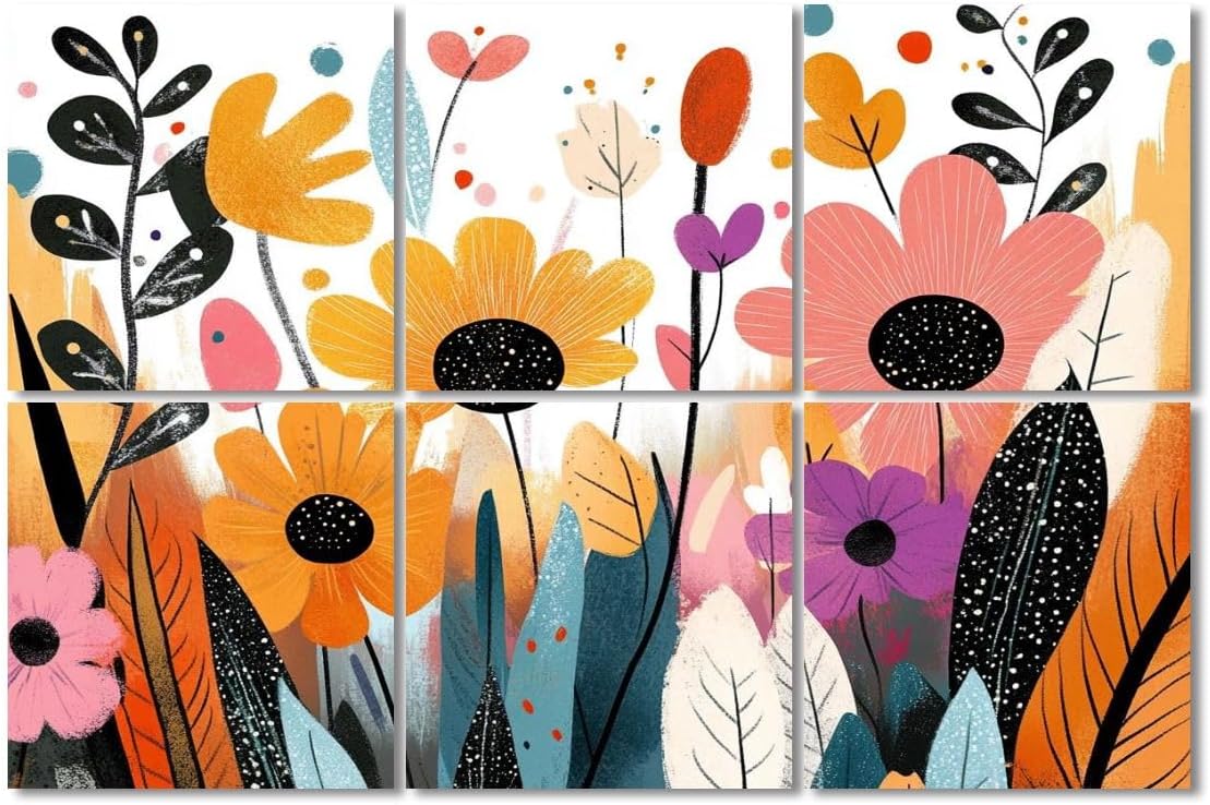 6 Pack Art Acoustic Panels Sound Absorbing Floral Botanical Neutral Plant Flowers Leaves Nature Motifs Abstract Decorative Soundproof Wall Panels Self Adhesive for Recording Studios Office 72