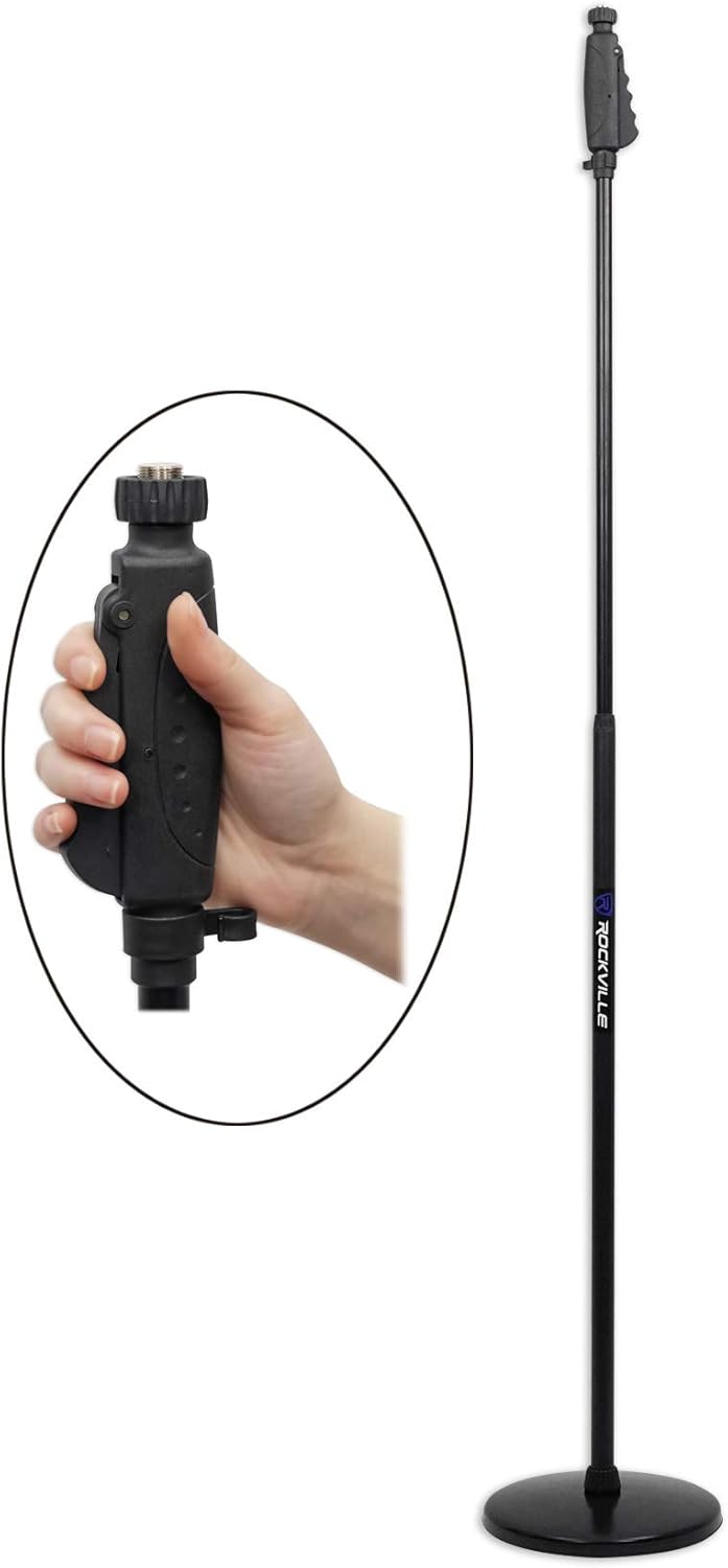 Audiosavings Bundle: (1) AKG P5i Handheld Dynamic Metal Vocal Microphone Mic Bundle with (1) Rockville RVMIC4 Round-Base Microphone Stand with Quick Release Hand Clutch (2 Items)