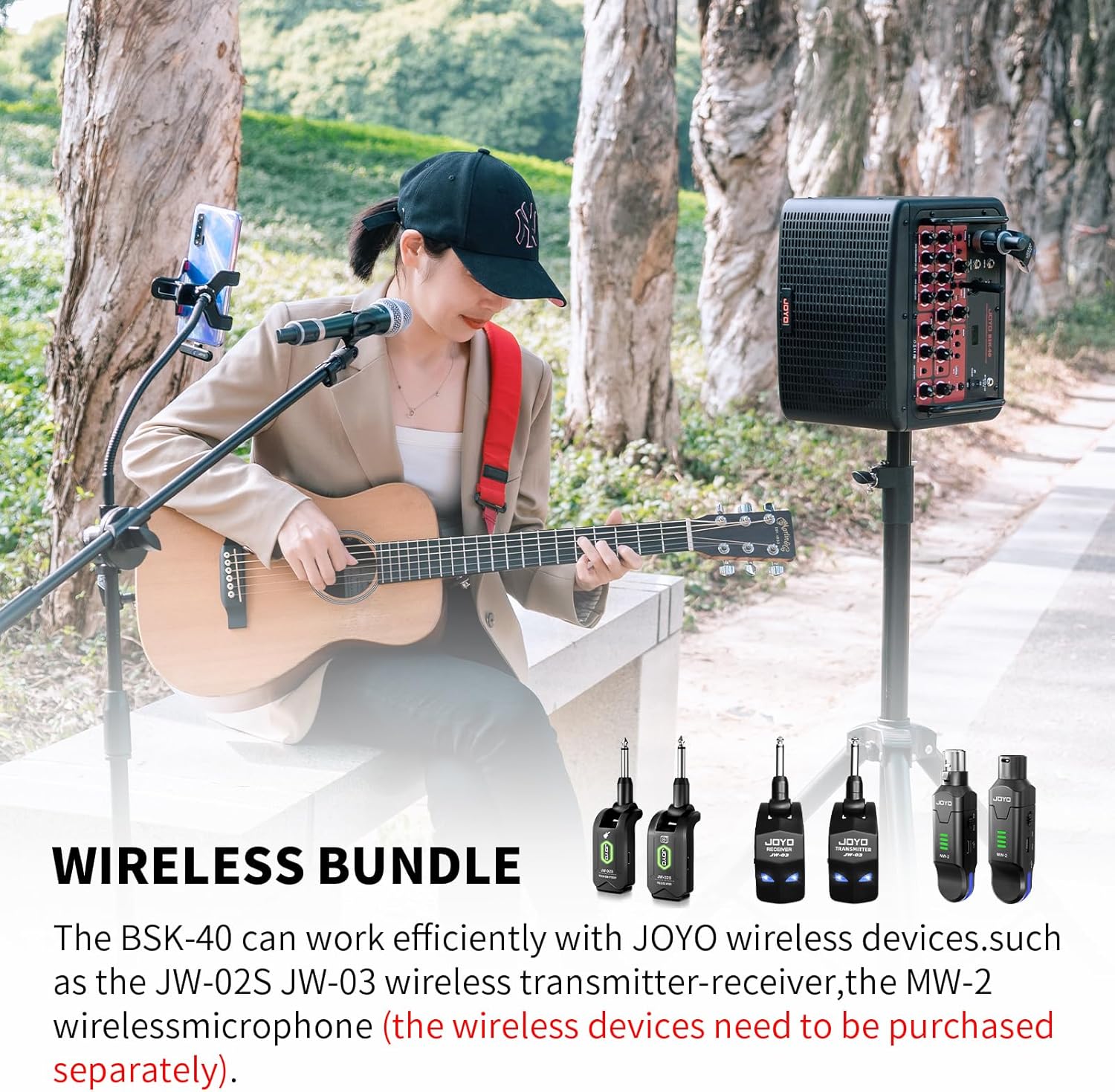 JOYO 40 Watt Acoustic Combo Amplifier Rechargeable Guitar & Vocal Two Channels Guitar Amp with Drum Machine Reverb Chorus Delay Effects and Bluetooth XLR & Aux-in (BSK-40 Black)