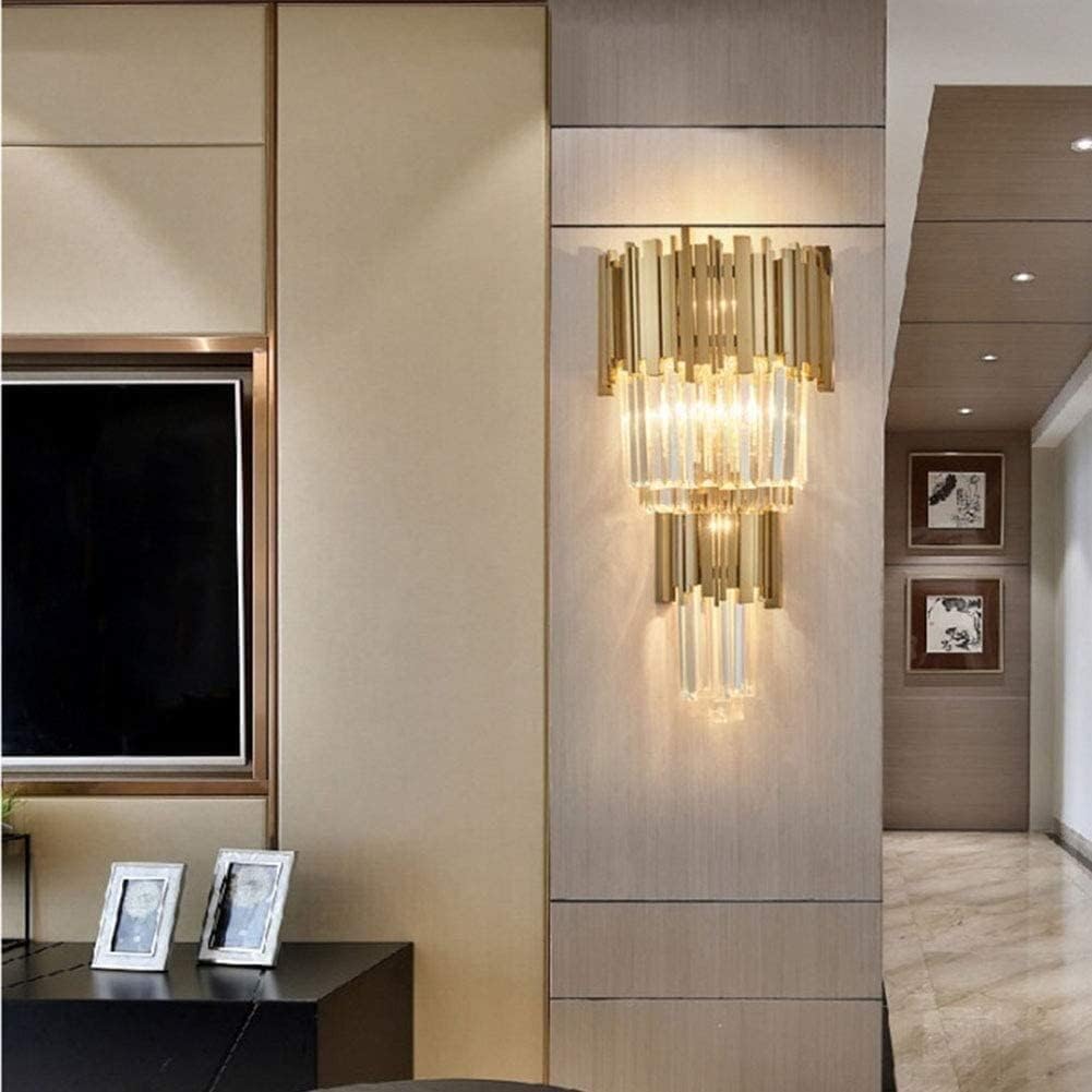 Mid Century Gold Modern Wall Mount Light Crystal Stainless Steel Lampshade E14 Glass Metal Sconce V-intage Bedside Lighting Decor,for Kitchen Island