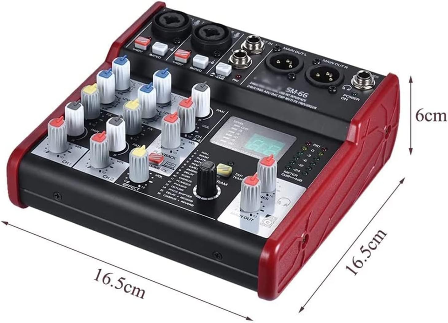 4-Channel Mixer Sound Card Audio Mixing Console Built-in 16 Effects with USB Audio Interface Supports 5V Power Bank