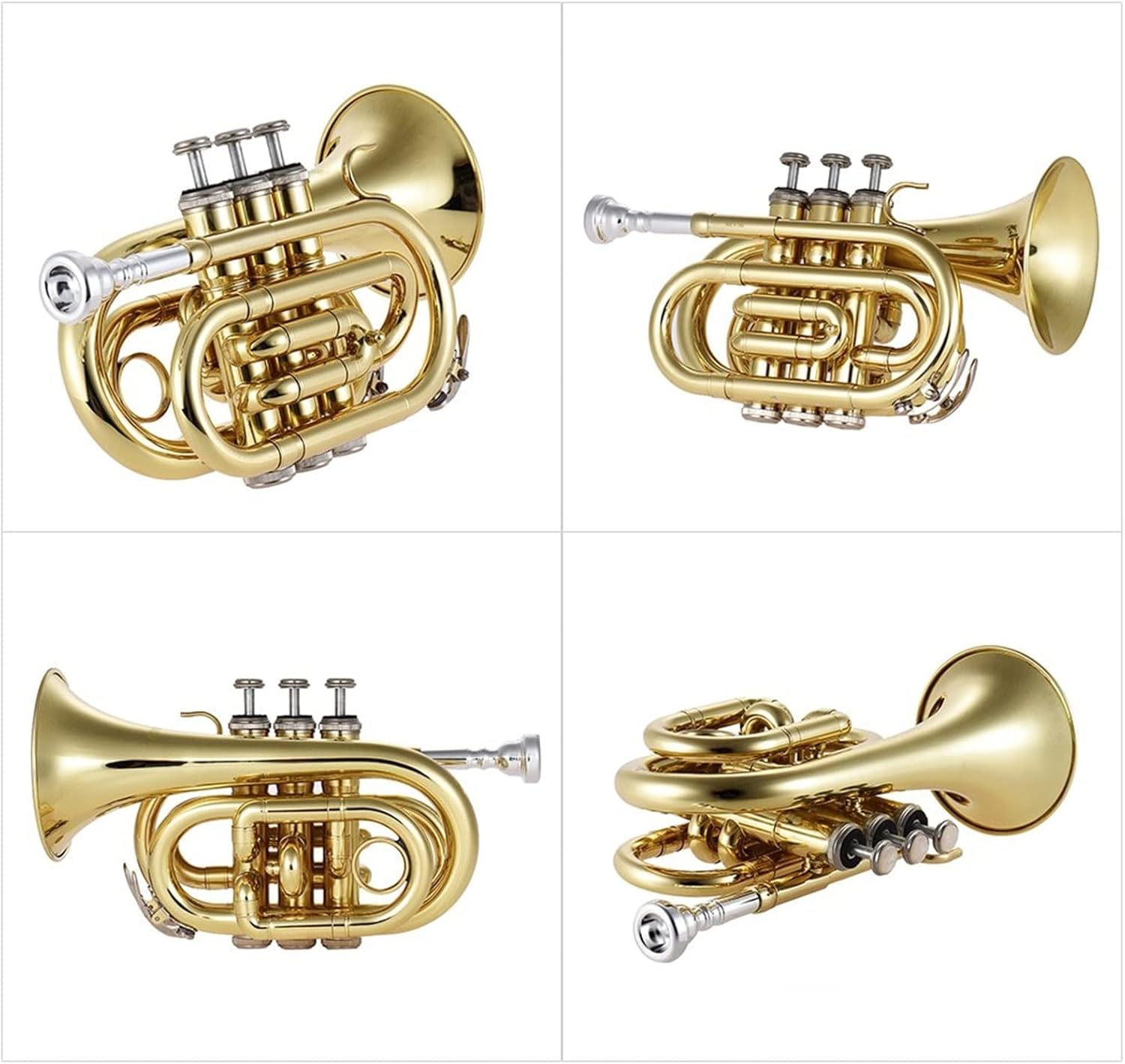 KESHUO Mini Pocket Trumpet Bb Flat Brass Wind Instrument with Mouthpiece Gloves Cleaning Cloth Carrying Case Trumpets