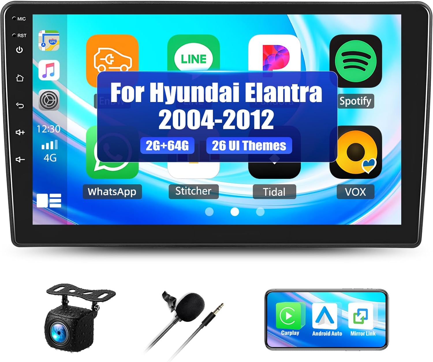 SIXWIN 2G+64G Android Car Stereo for Hyundai Elantra 2004-2012 with Carplay Android Auto Mirror Link 9 inch Touchscreen with GPS Navigation WiFi 26UI Bluetooth FM Backup Camera