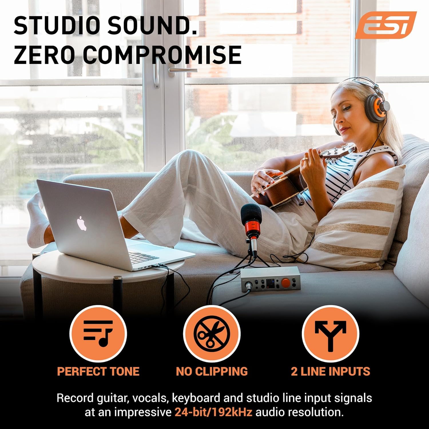 ESI Amber i1 USB Audio Interface with Audio Mixer for Guitarists, Vocalists & Producers - Studio-Quality Sound, 24-Bit/192kHz, RCA, 2-in/2-out with Separate Line Inputs, Professional Software Included